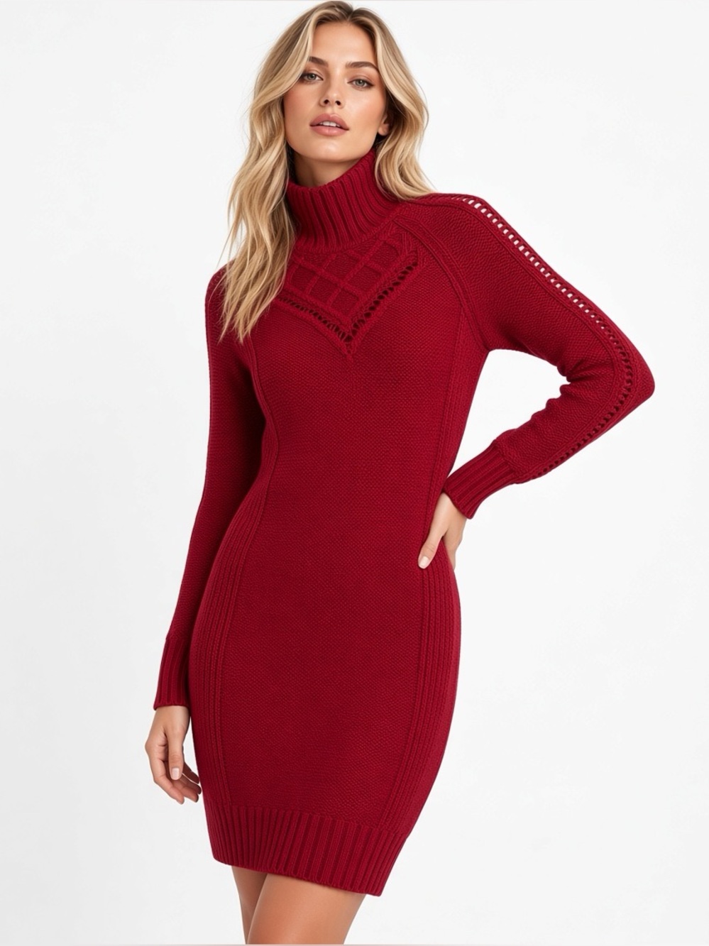 Vintage Y2K Moda International Burgundy Red Turtleneck Sweater Dress Size S